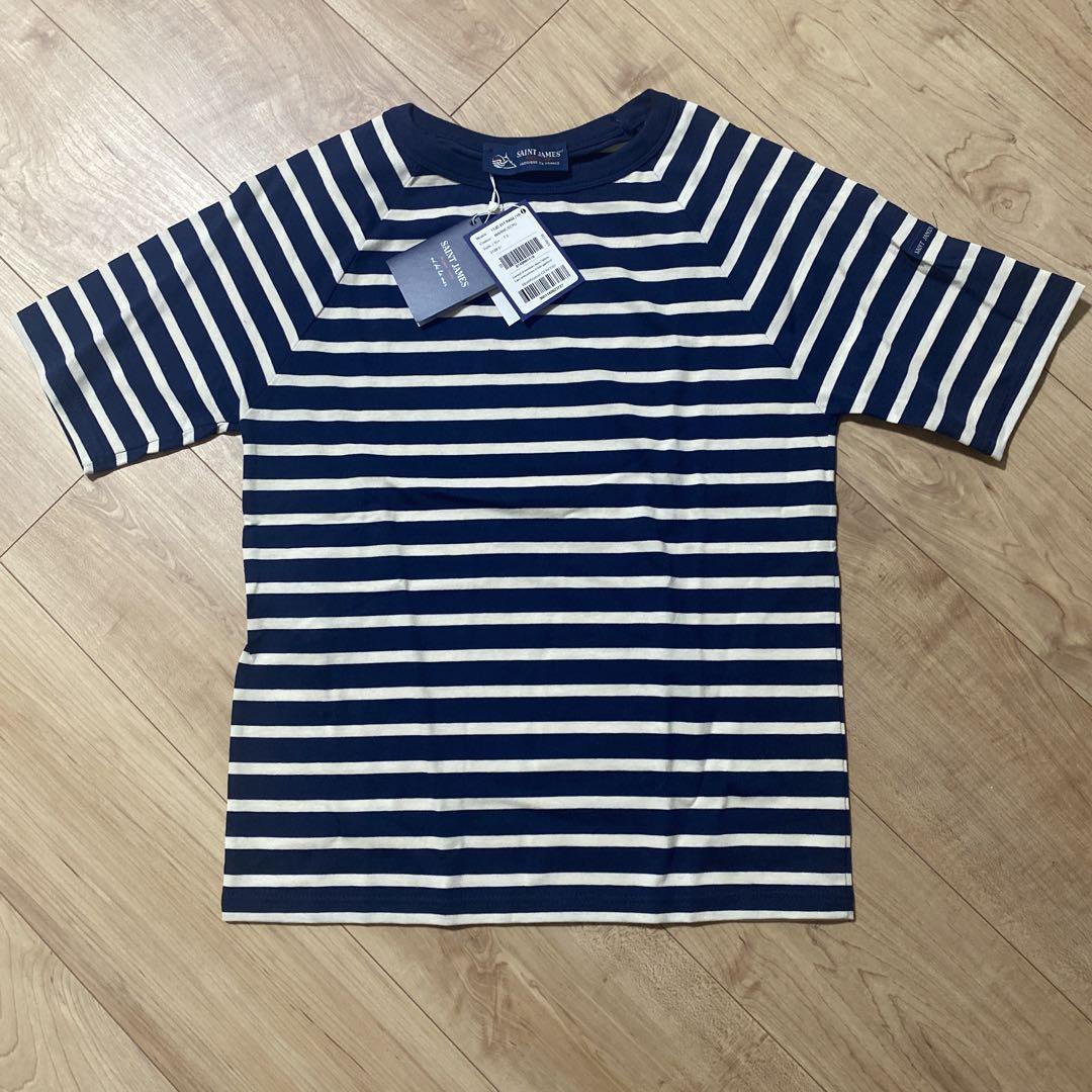 SAINT JAMES ネイビー/ホワイトストライプ Tシャツ T0
