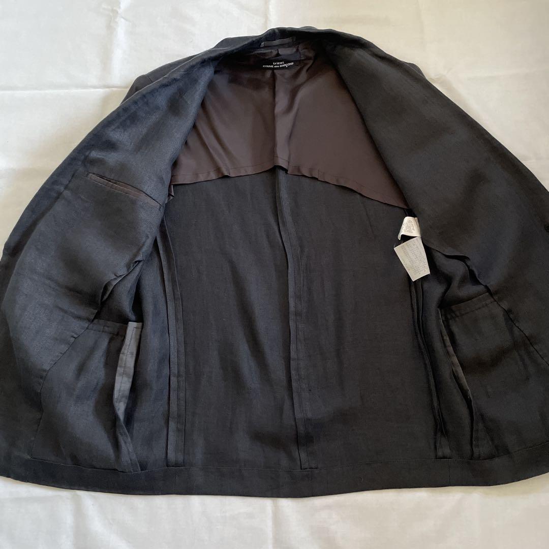 美品✨希少✨トリココムデギャルソン　テーラードジャケット　黒　リネン　絹 COMME des GARCONS - 80's トリコ コムデギャルソン tricot