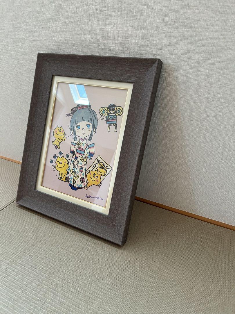 水森亜土　あどちゃん　F 4号　油絵　額付き