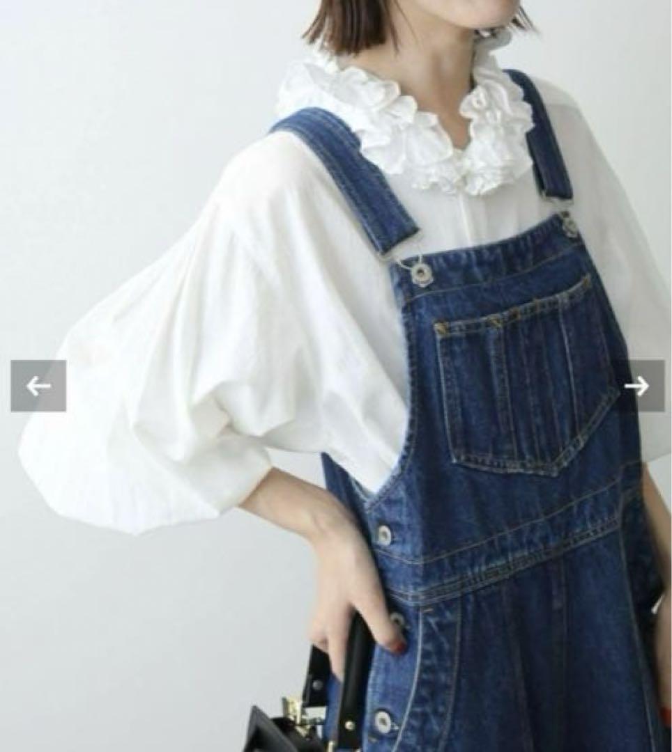 美品 クリンクルクリンクルクリンクル フリルカラーシャツ サックス
