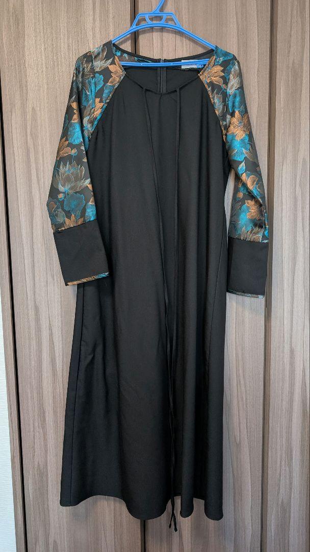 【sahara】cross neck jacquard dress black