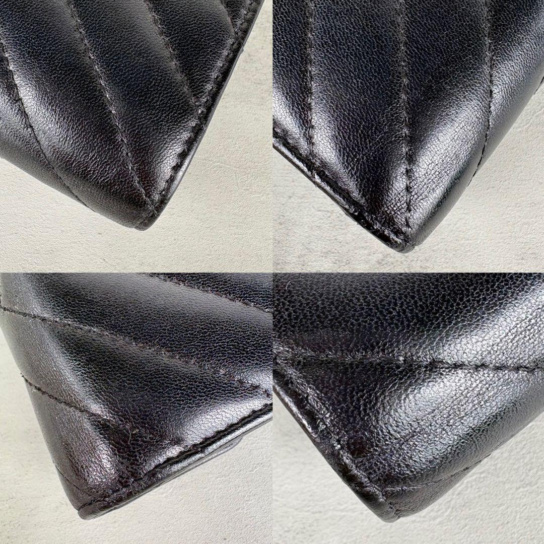 CHANEL Vステッチ　ラムスキン　三つ折り財布　コインケース
