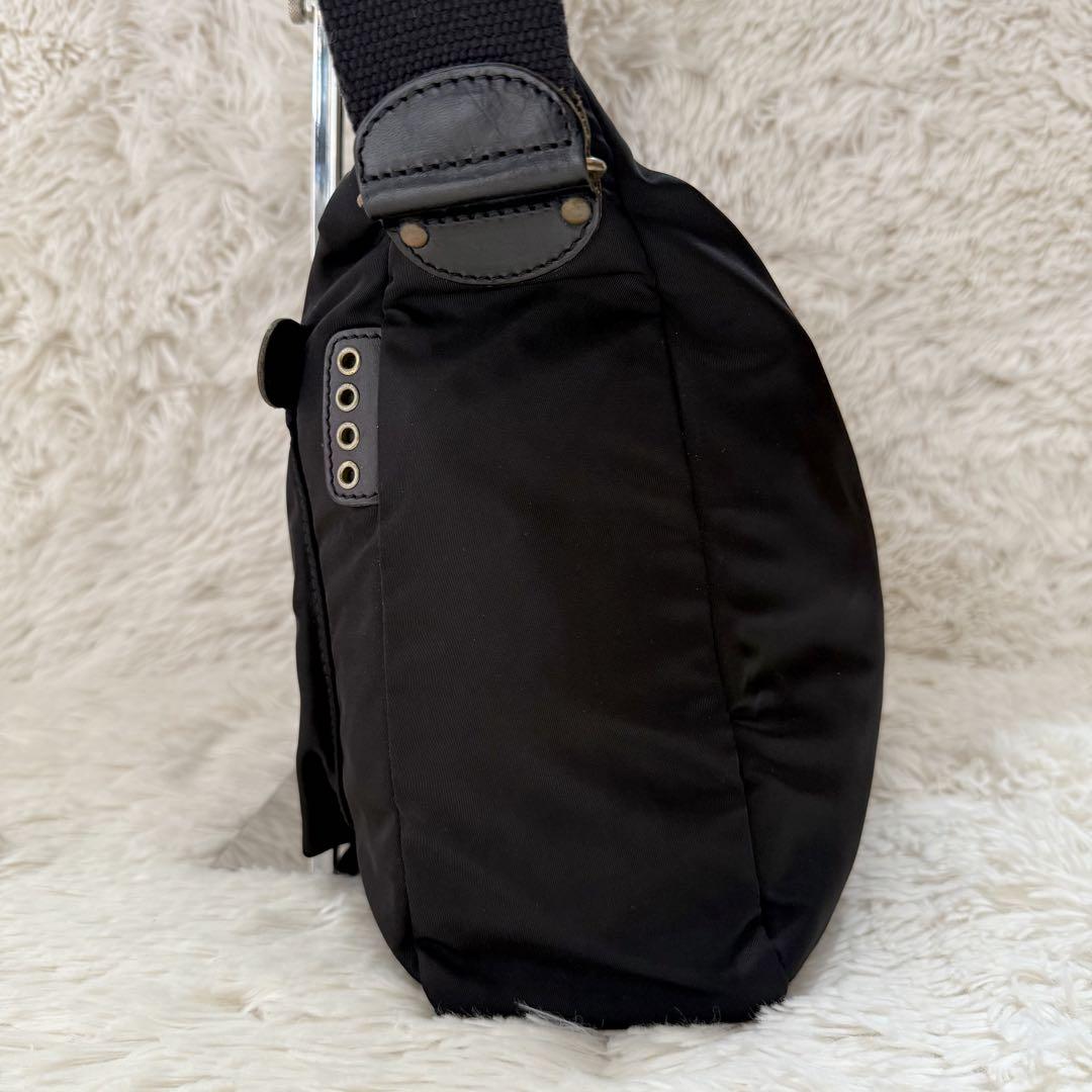 【美品】フェリージ 9362 ナイロン×レザー ショルダーバッグ ブラック