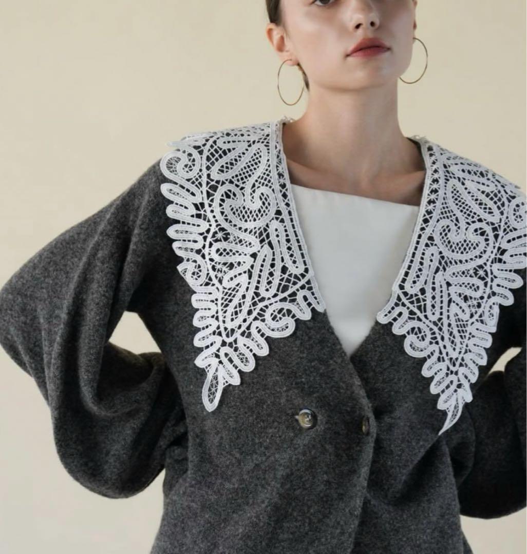 即発送 ACKA lace collar knit cardigan