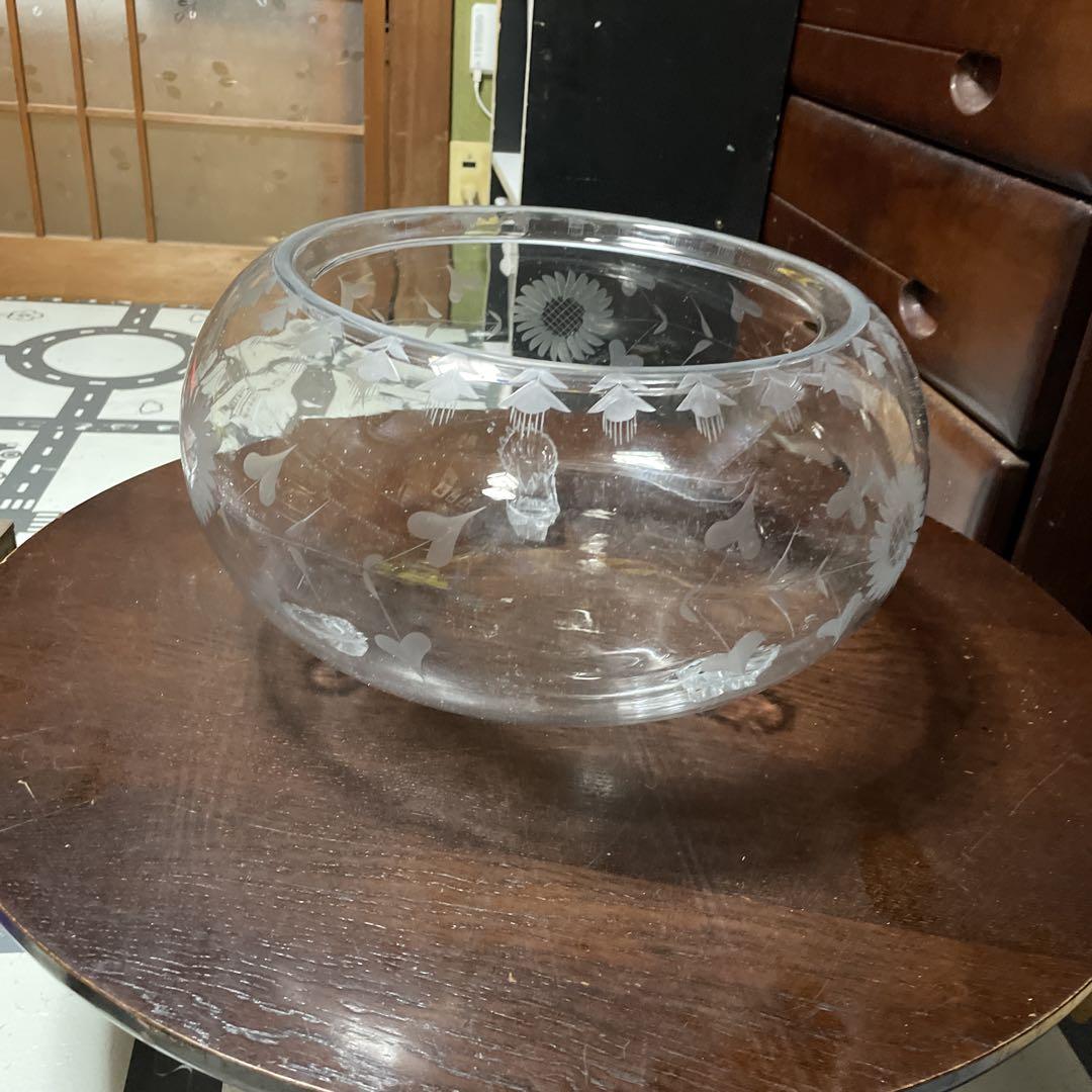 花模様 ガラス金魚鉢