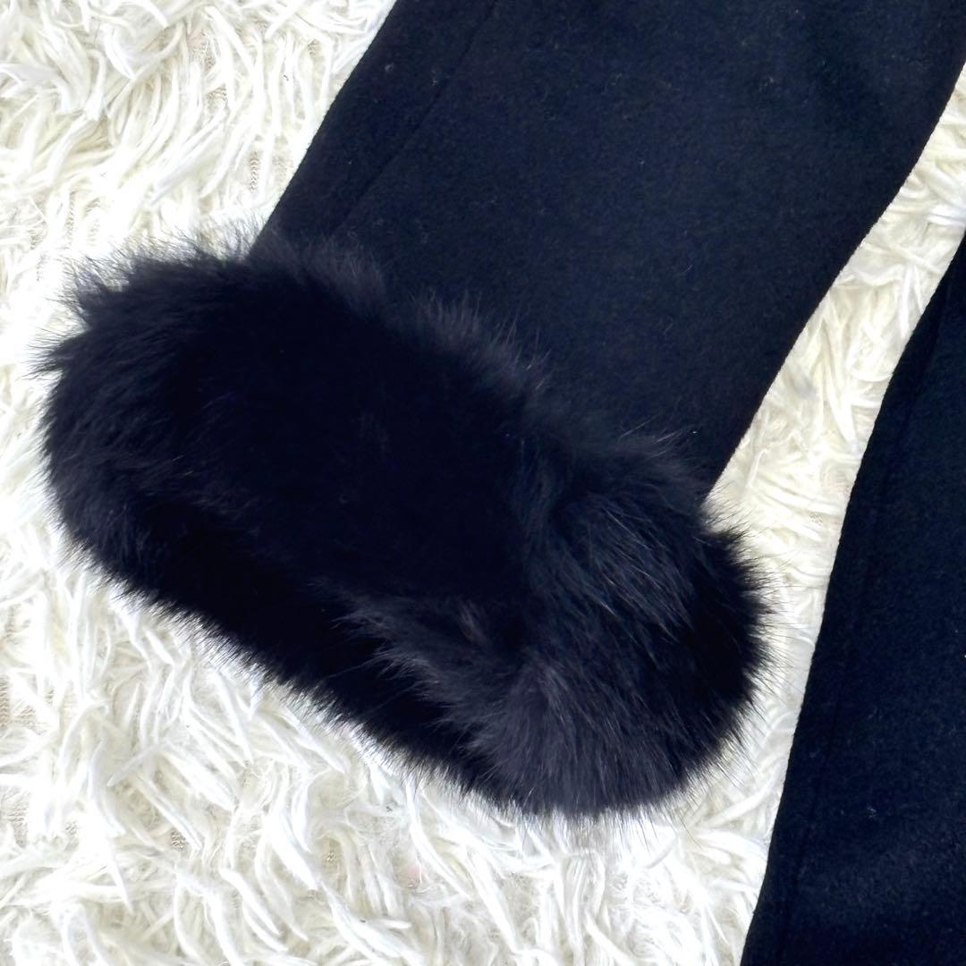 【美品】エターナラス カシミヤ100%ブルーフォックスファーロングコート黒13号 【美品】エターナラス カシミヤ100%ブルーフォックスファーロングコート黒13号