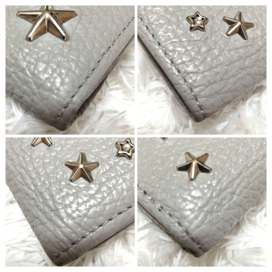 美品　ジミーチュウ　三つ折り財布　スタースタッズ　クリスタル　グレー　レザー