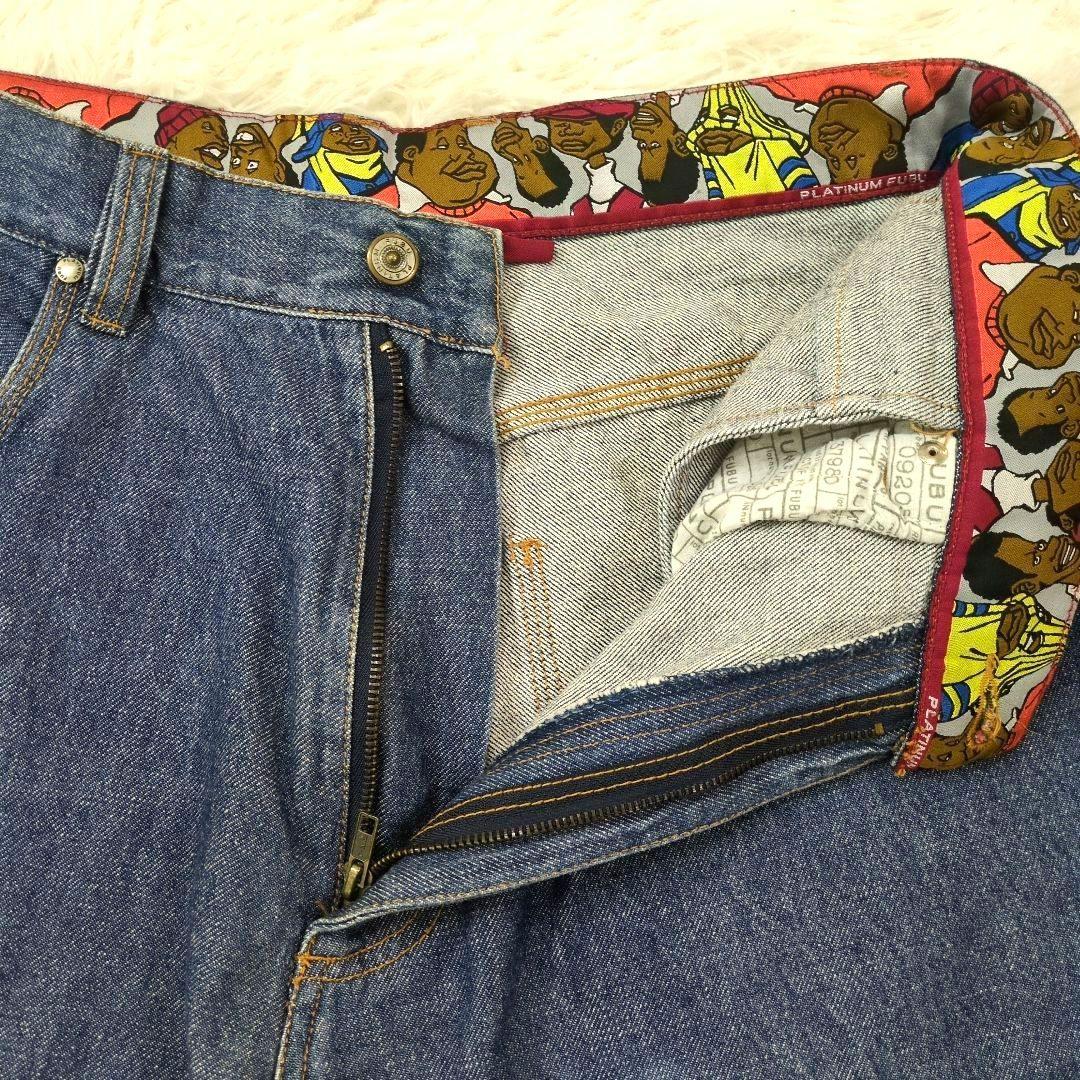 PLATINUM FUBU デニム　ハーフパンツ　刺繍　W36 美品