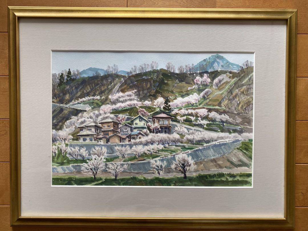 国内外の人気集結! 西澤 昭二 水彩画「あんず花 咲く」 絵画