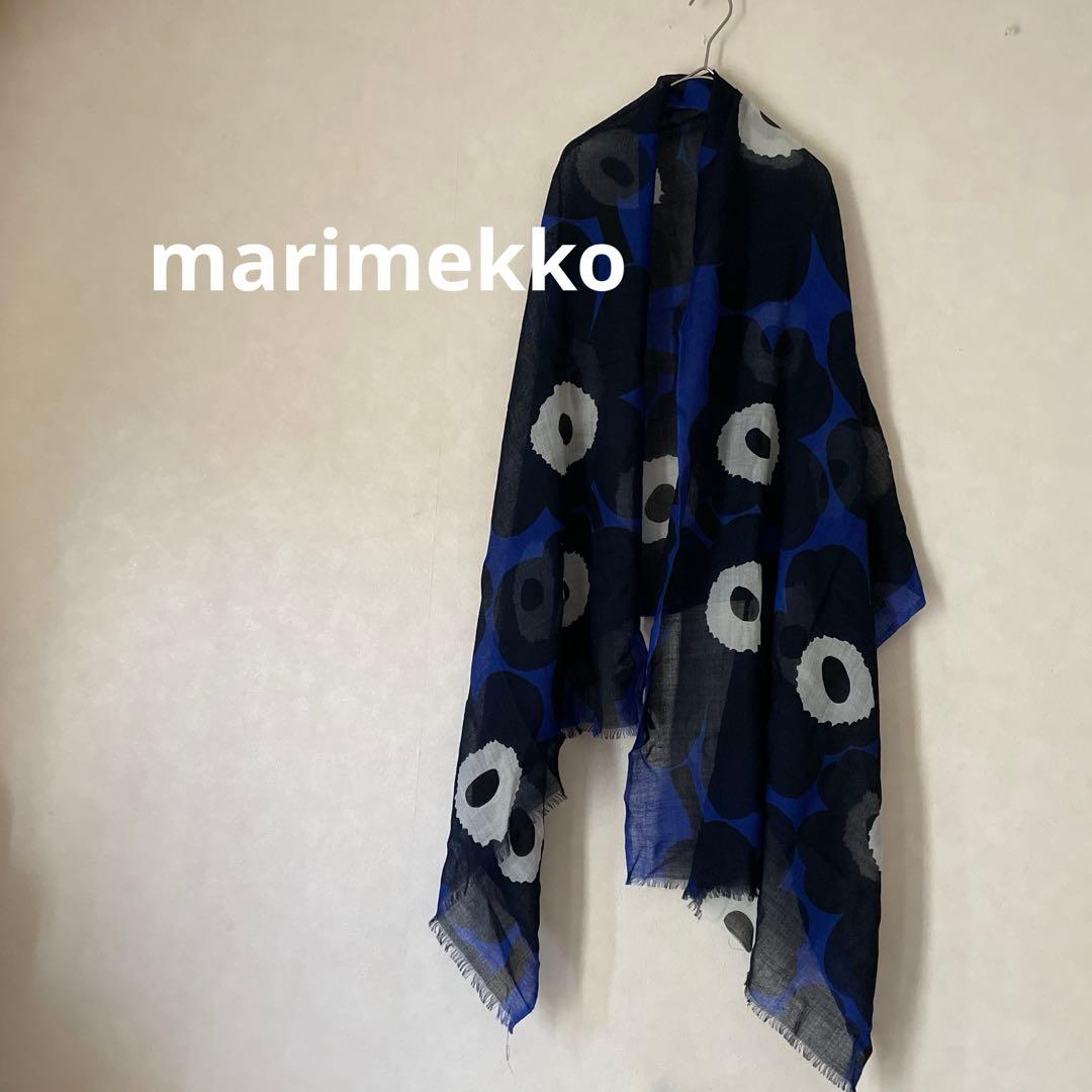 marimekkoウールストール ブルー マリメッコ マフラー ショール
