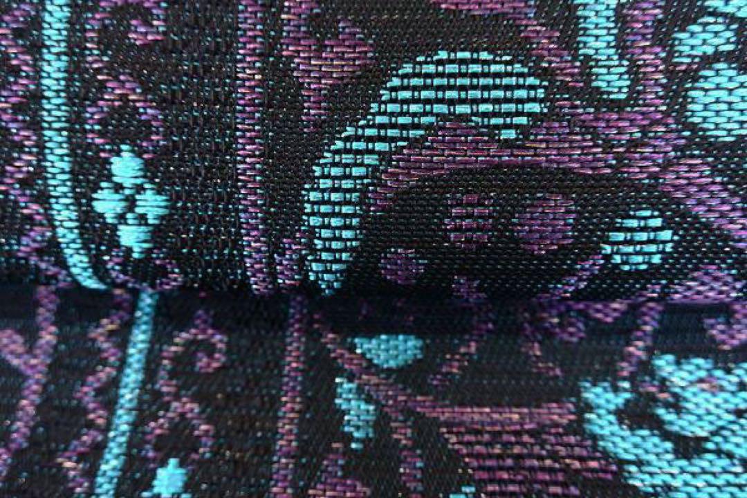 未使用品　名古屋帯　博多織　紋八寸名古屋帯　証紙付き　黒　動物　刺繍