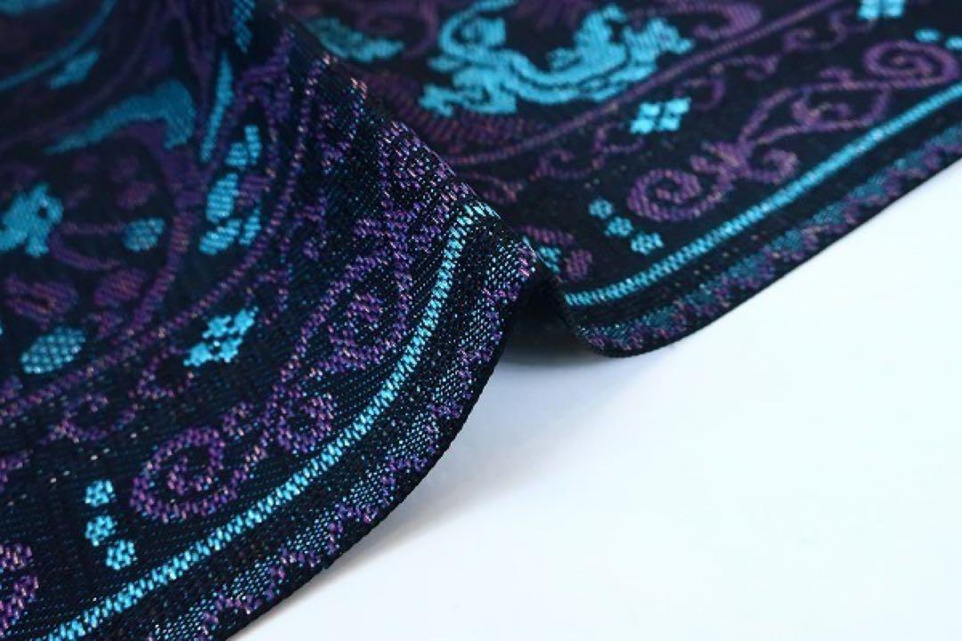 未使用品　名古屋帯　博多織　紋八寸名古屋帯　証紙付き　黒　動物　刺繍
