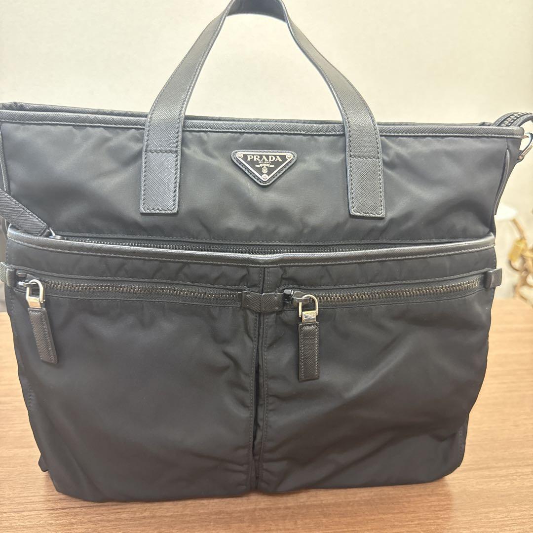 プラダ ビジネスバック PRADA 2wayトート ショルダー サフィアーノ 黒