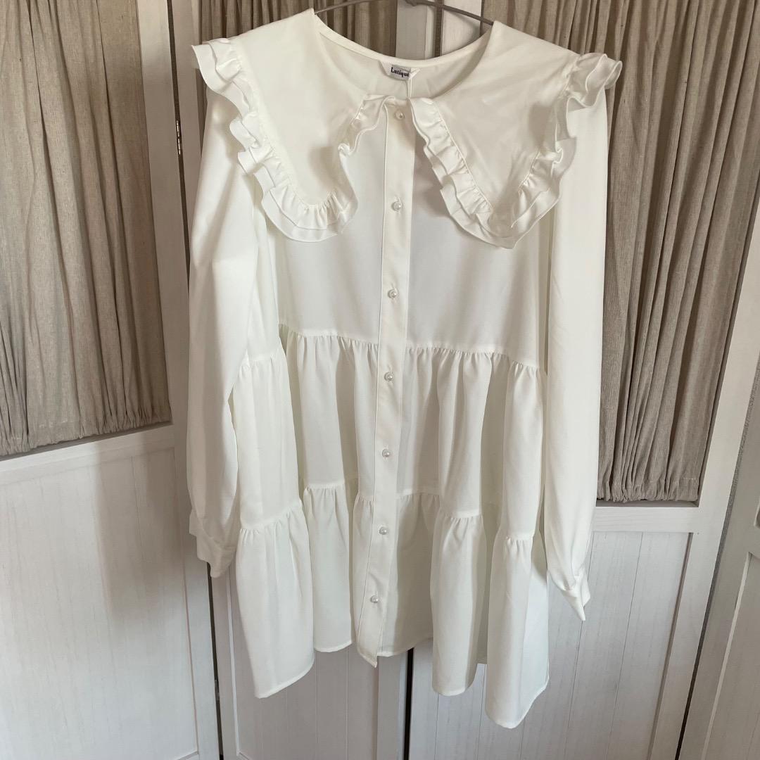 Mian × Lutique オフホワイトシャツ L☆セーラー襟フリル【未