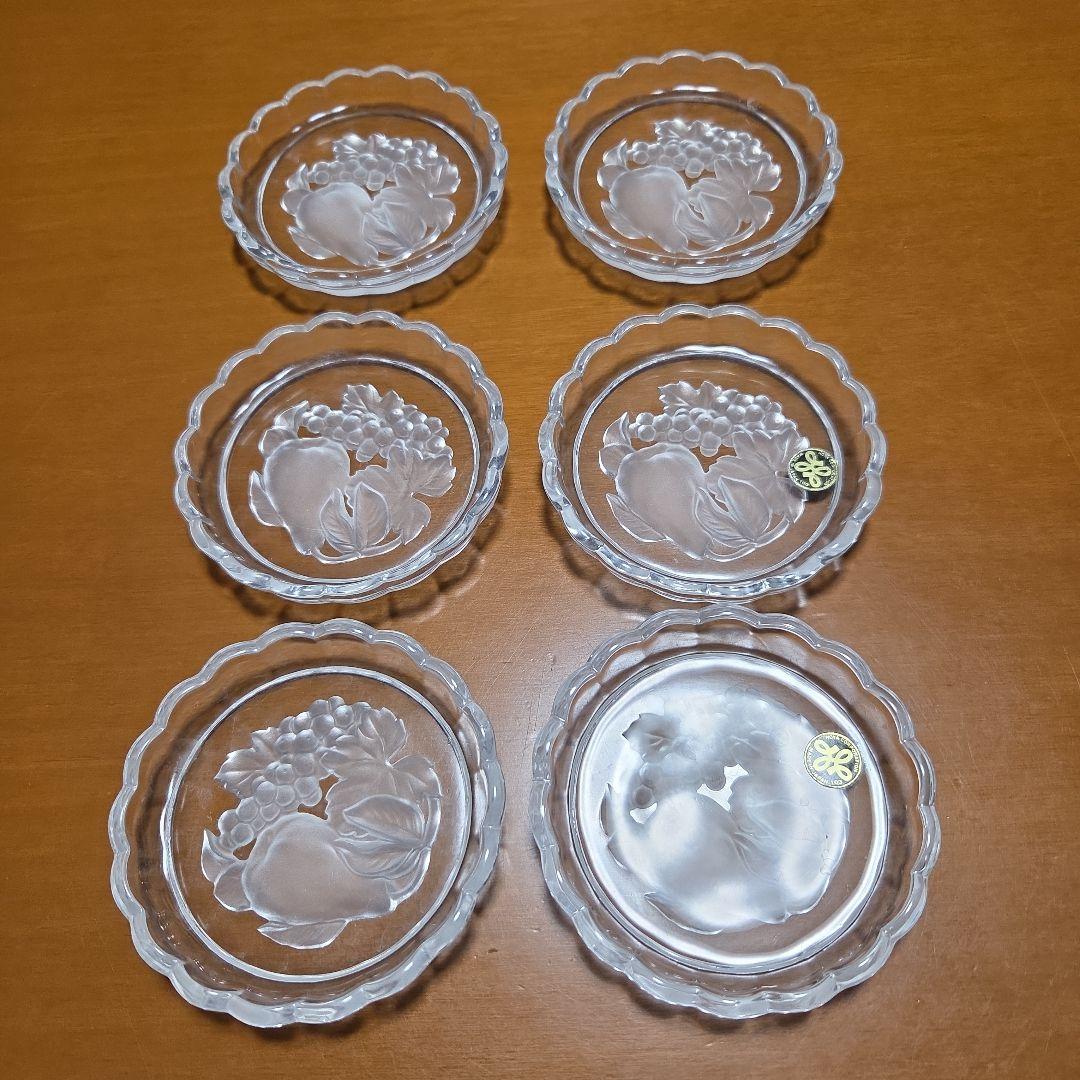 専門店では HOYA 6枚組 小皿 ガラス彫刻 ガラスプレート ホヤクリスタル 工芸品