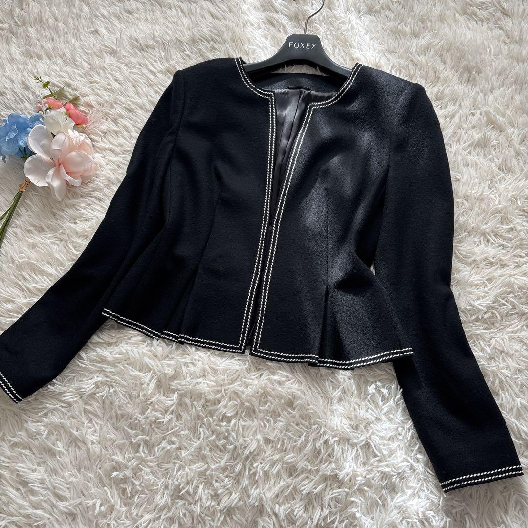 極美品♡ アナイ　ウール100% ノーカラー　ステッチ　ジャケット　日本製　36