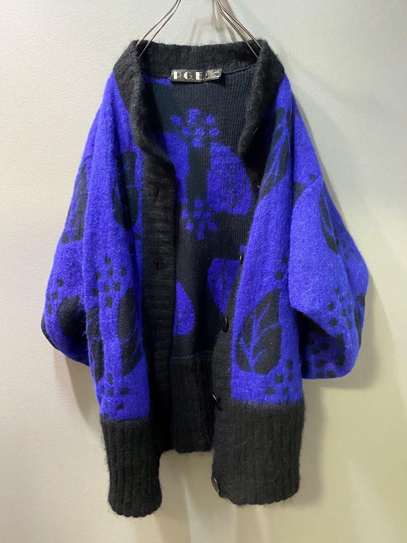 古着 ビンテージ 70s 厚手 モヘア ウール ブルー ニット