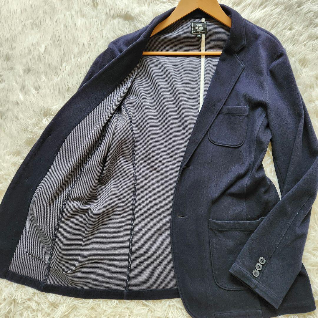 【ストレッチ XL】ビームスハート ニット　テーラードジャケット　アンコン　紺