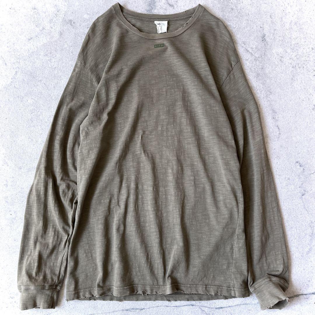 KITH キス Lサイズ センターロゴ ダメージ加工 長袖 Tシャツ カットソー
