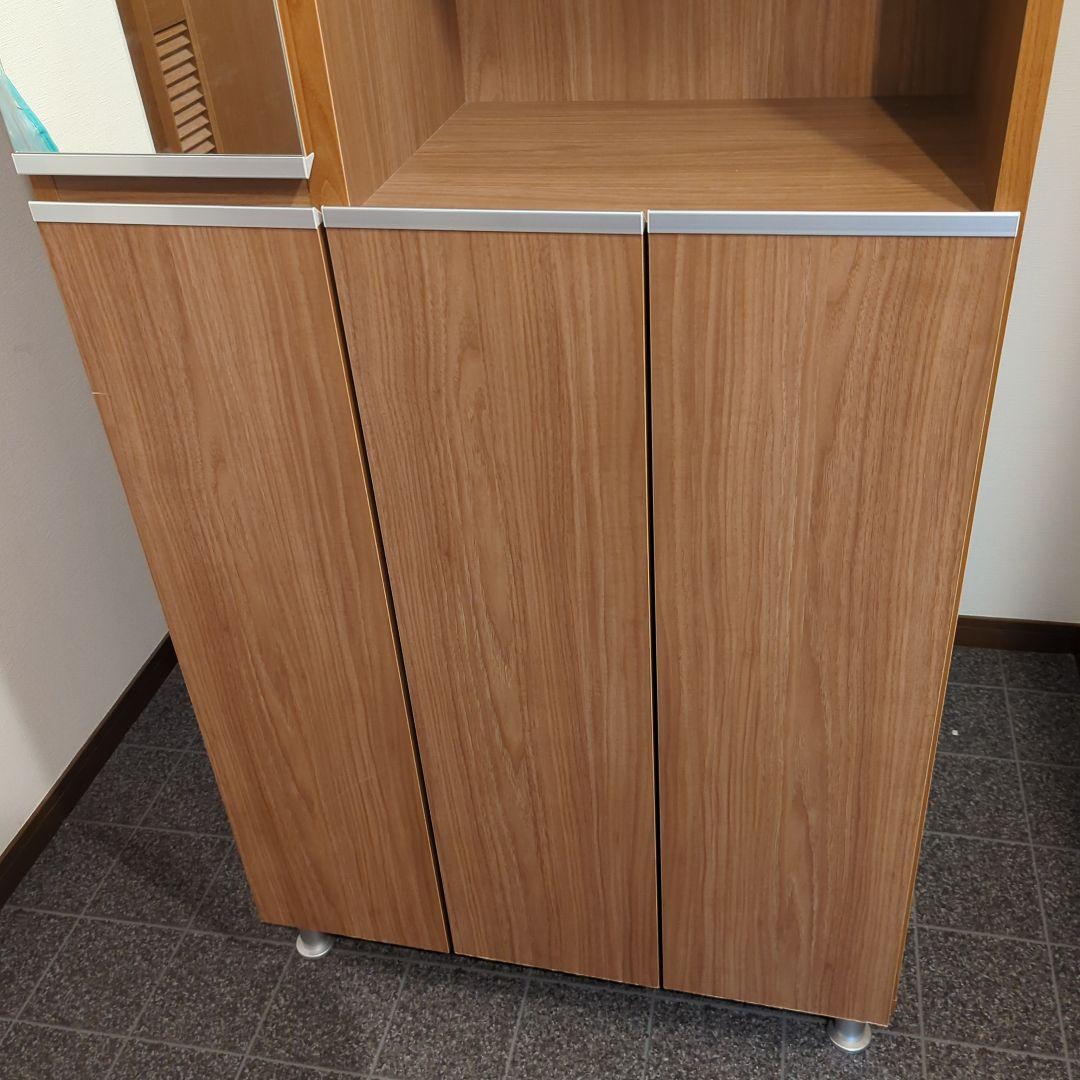 鏡付きシューズボックス　ブラウン