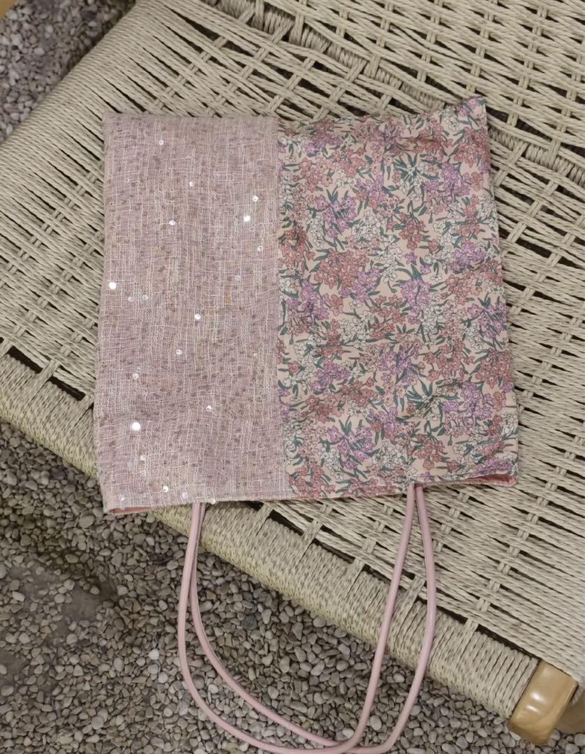 ハンドメイド花柄ラメ入りエコバッグ