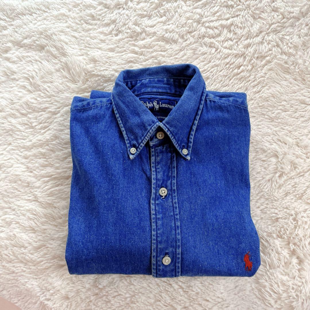超美品 希少 ラルフローレン L デニムシャツ ダンガリー レッド