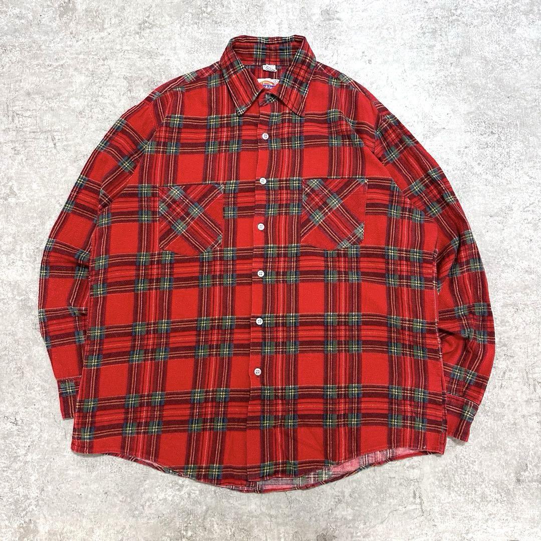 80s Dickies ネルシャツ 好配色 ブロックチェック アメリカ　USA vintage Dickies ネルシャツ ブロックチェック 好配色 80s