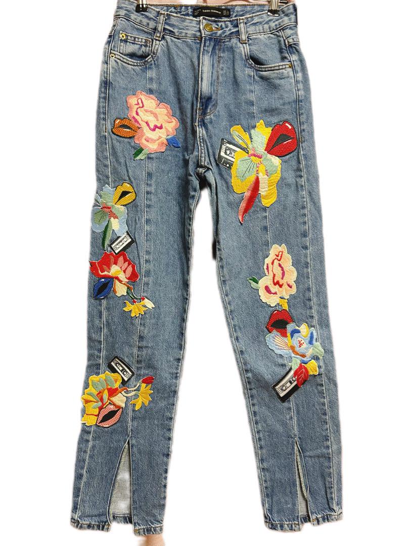 ZARA ザラ 花柄 刺繍 デニムパンツ - メルカリ
