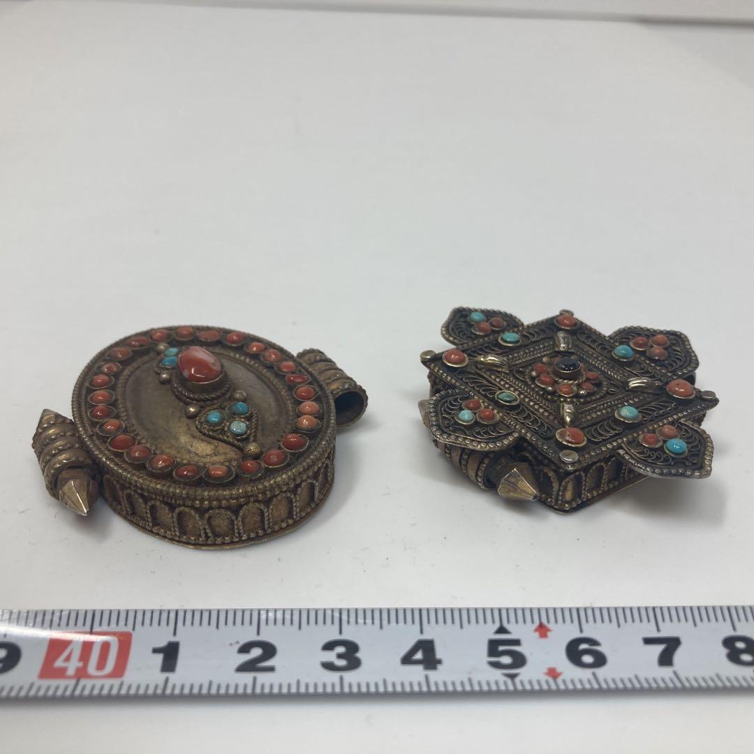 クライマックスセール シャム銀 珊瑚とトルコ石象嵌小物セット66g