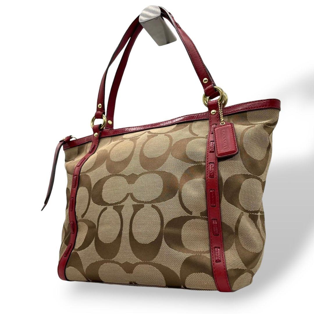 美品　coach コーチ　トートバッグ　茶　シグネチャー　キャンバス　s31