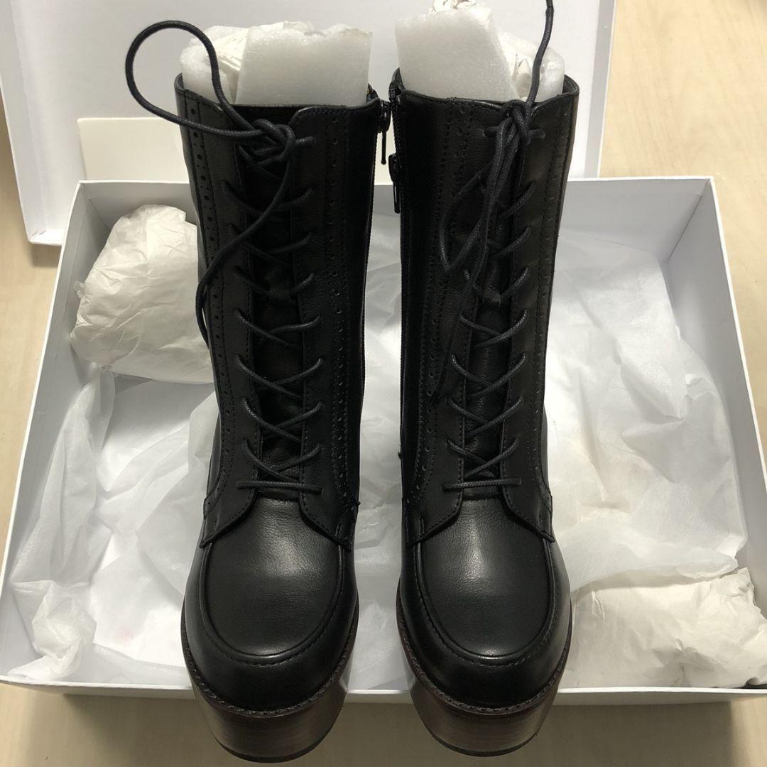 新品 24cm あしながおじさん 本革ブーツ 黒 ブラック