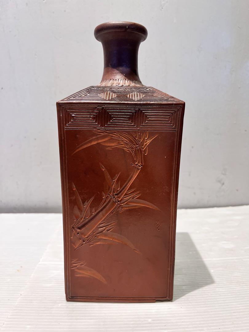 徳利 古備前焼き(江戸後期)花生け 四角 竹紋 酒器 花瓶 花器