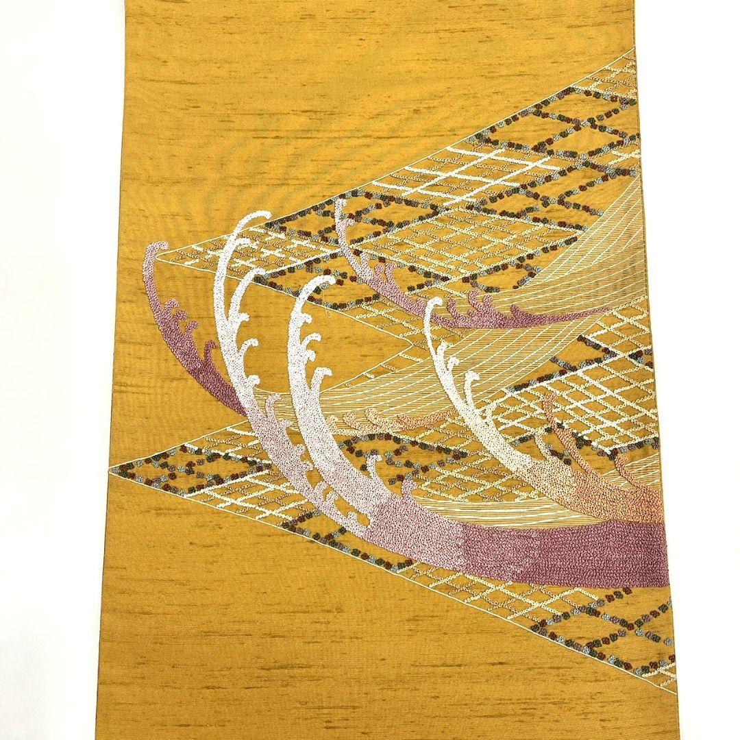 結婚祝い 袋帯 相良刺繍 手織り紬 菱 波 24M34f 着物・浴衣