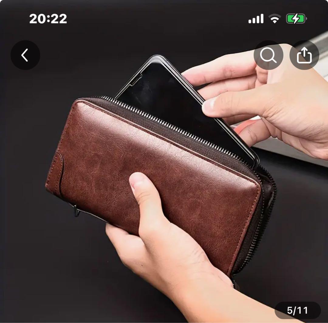 メンズ高級フェイクレザー長財布　防盗ビジネス用.ブラウン茶色.新品未使用品