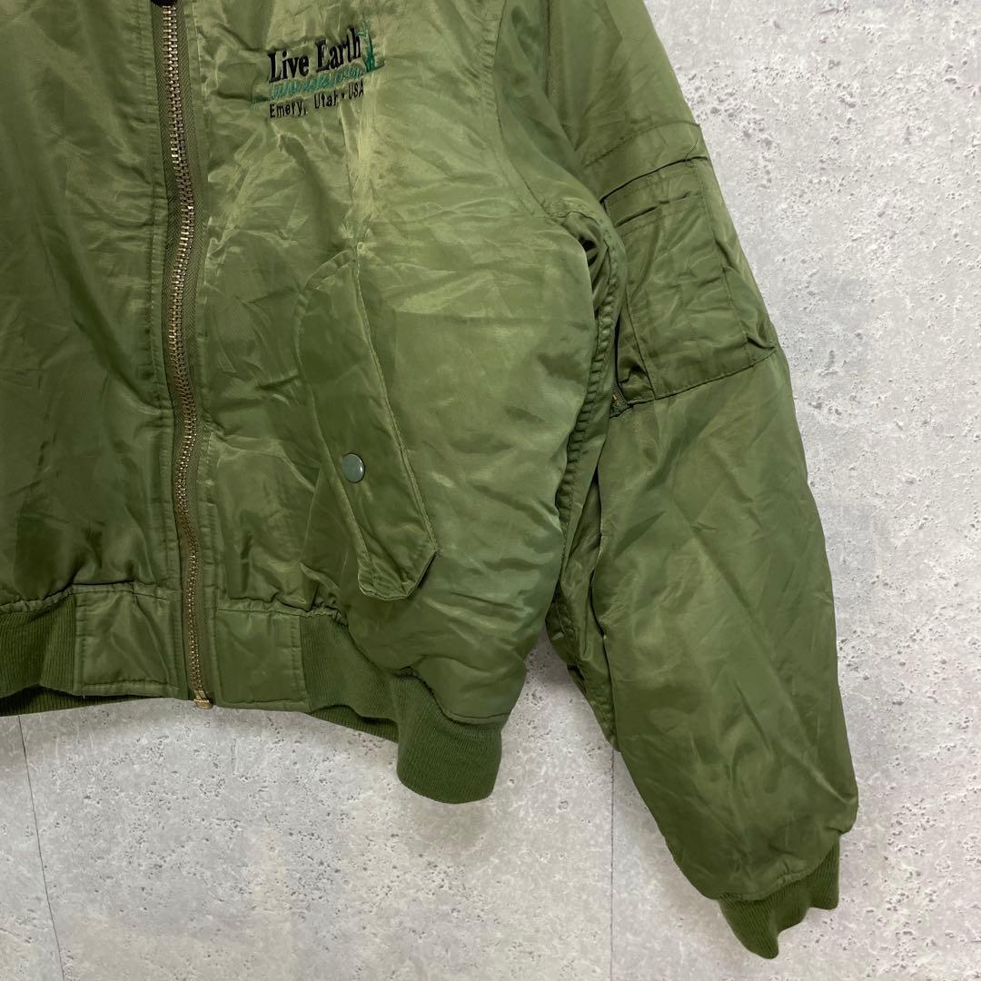 MA-1 ミリタリー 刺繍ロゴ グリーン ジャケット ブルゾン 短丈 S程度 MA-1 ミリタリー 刺繍ロゴ グリーン ジャケット ブルゾン 短丈 S程度