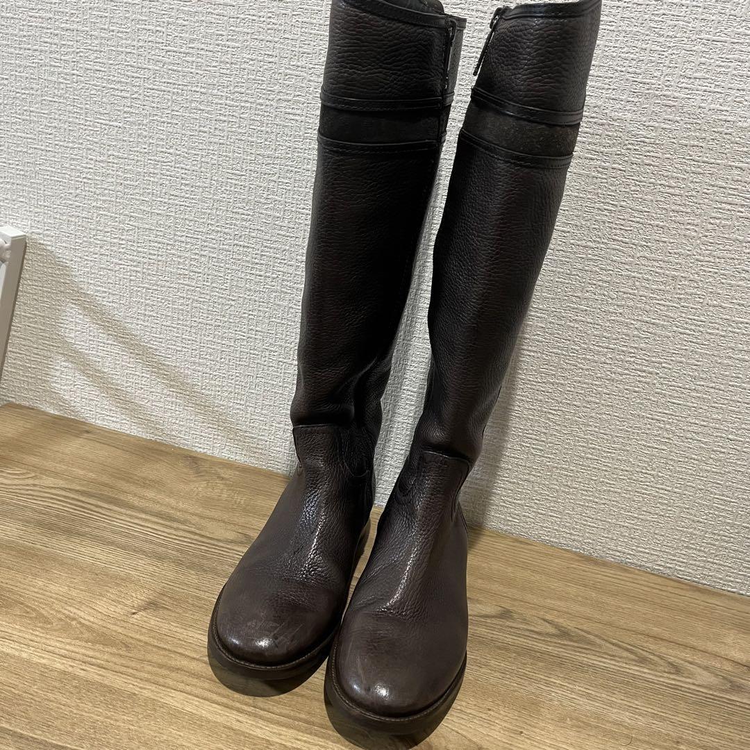 トリーバーチ レザー ロングブーツ ブラウン ロゴ金具 5 1/2