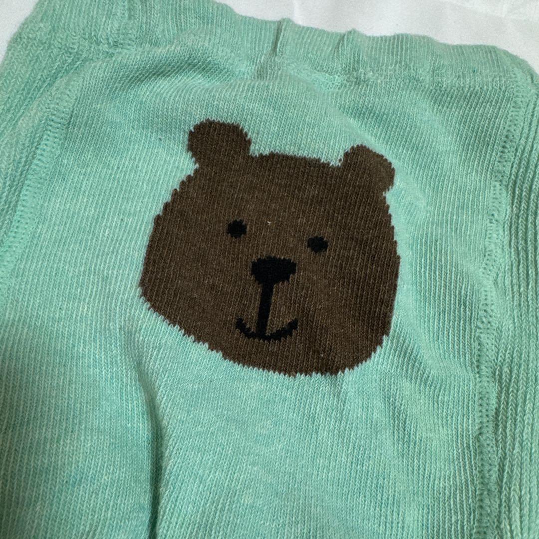 クマ刺繍 ミントグリーン レッグウェア 60-70