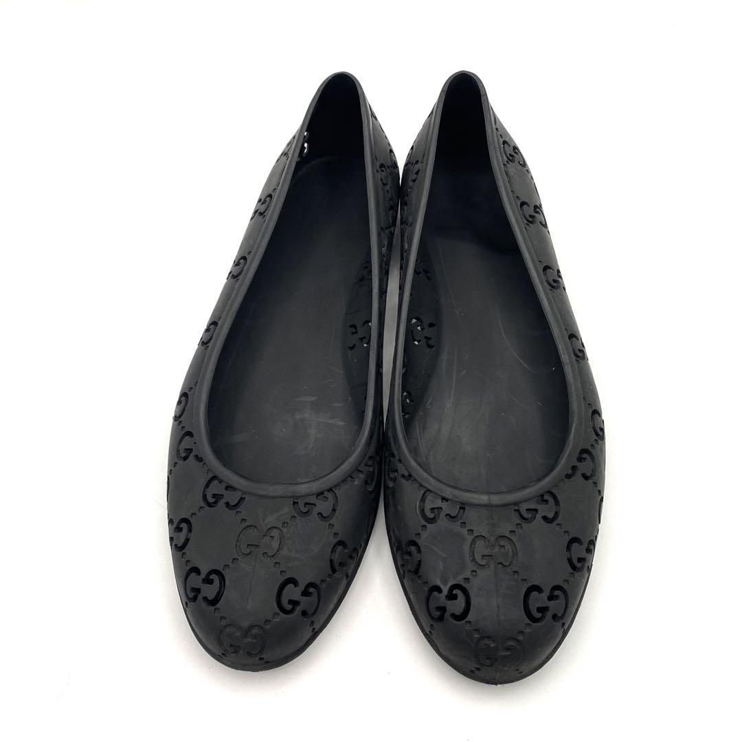 GUCCI フラットシューズ　ラバー　ブラック　GG柄　39サイズ　26㎝