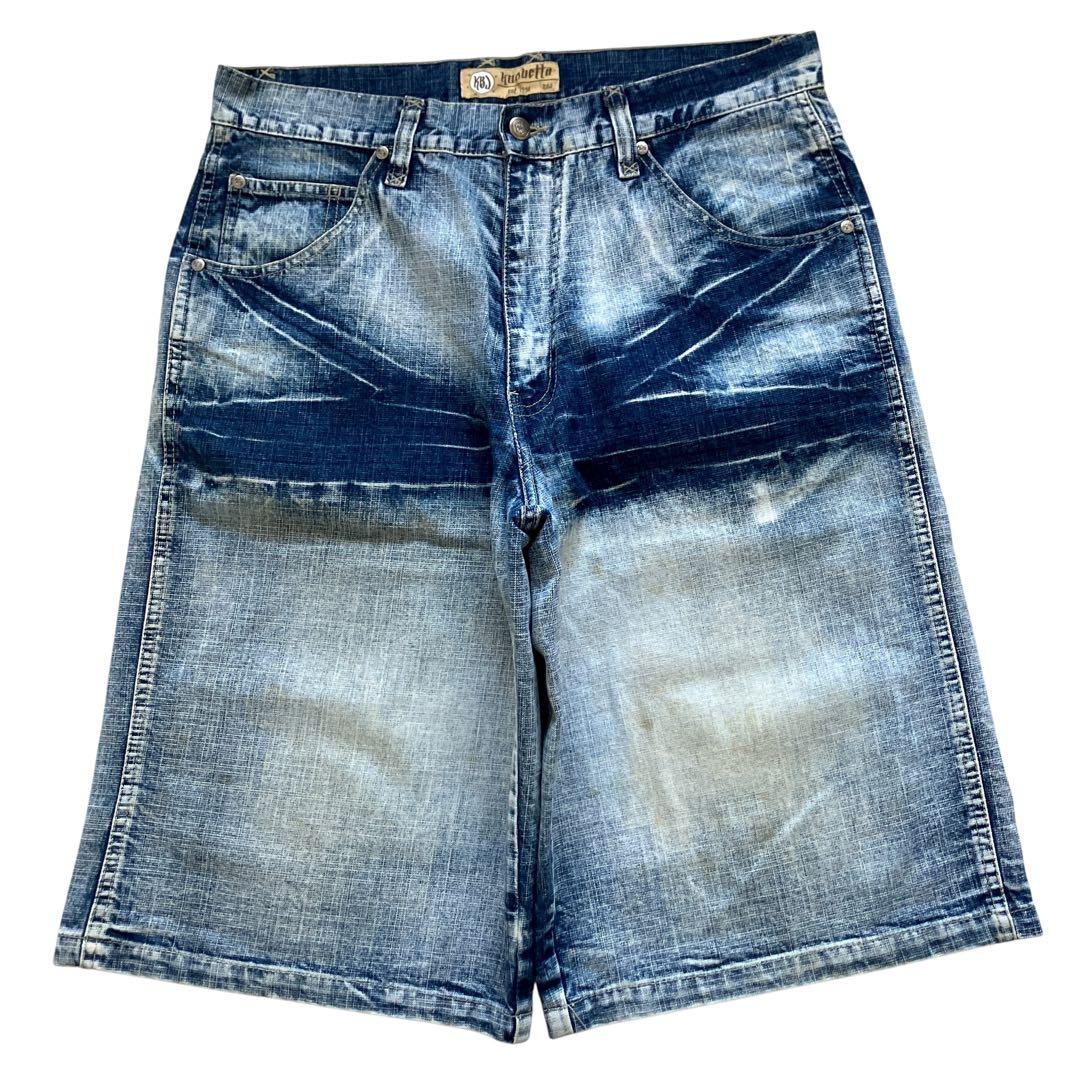 00s KNOBETTA W34 グッドフェード バギーデニムショーツ 極太B系
