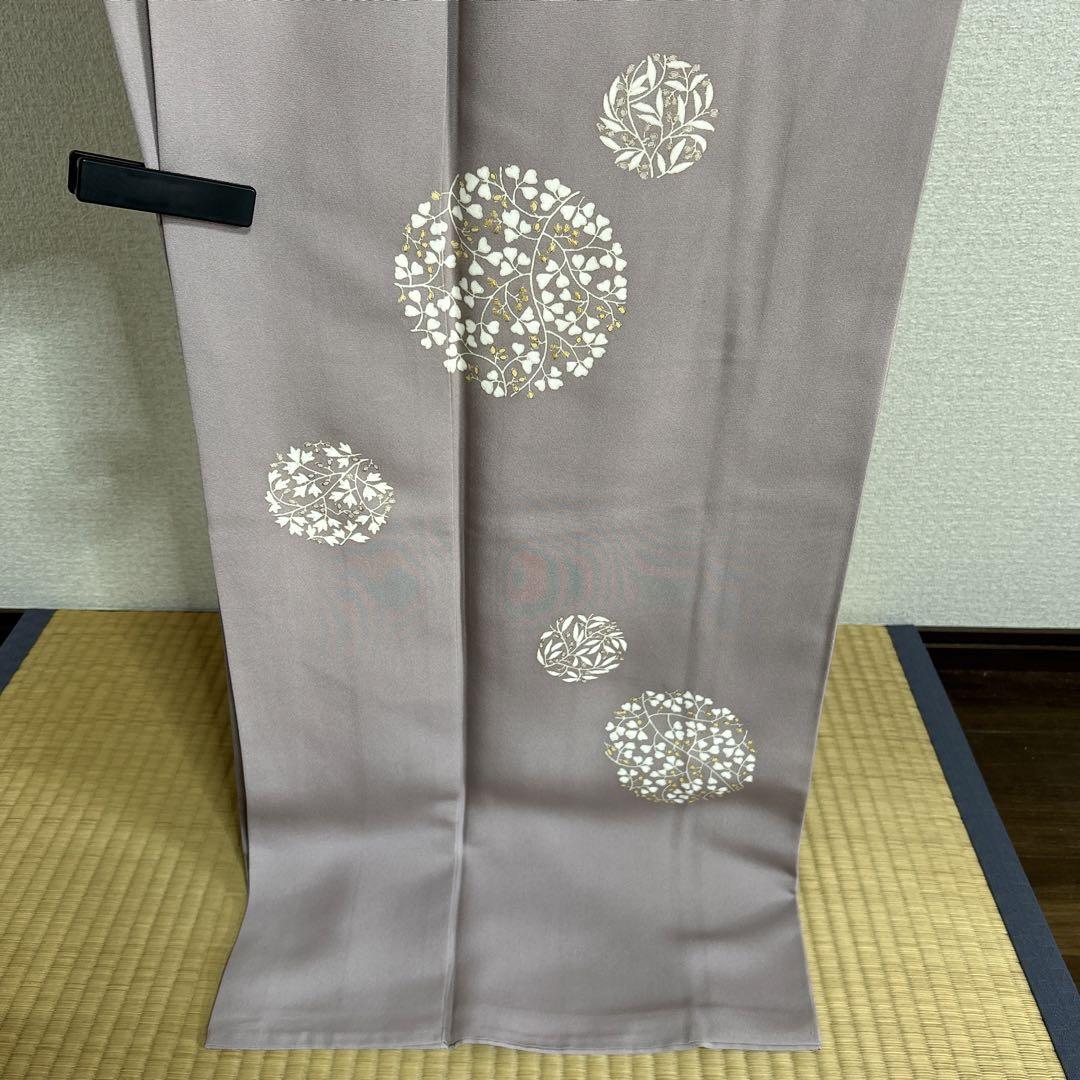 美品　付下げ　友禅　丸花文　正絹　ツボツボ紋　着物　和装　紫