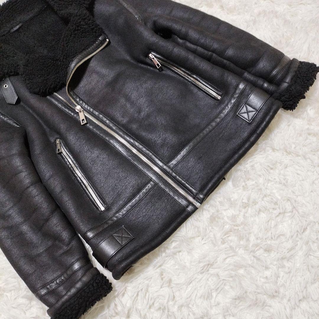ひろあき　ZARA ダブルライダースムートンジャケット L ブラック