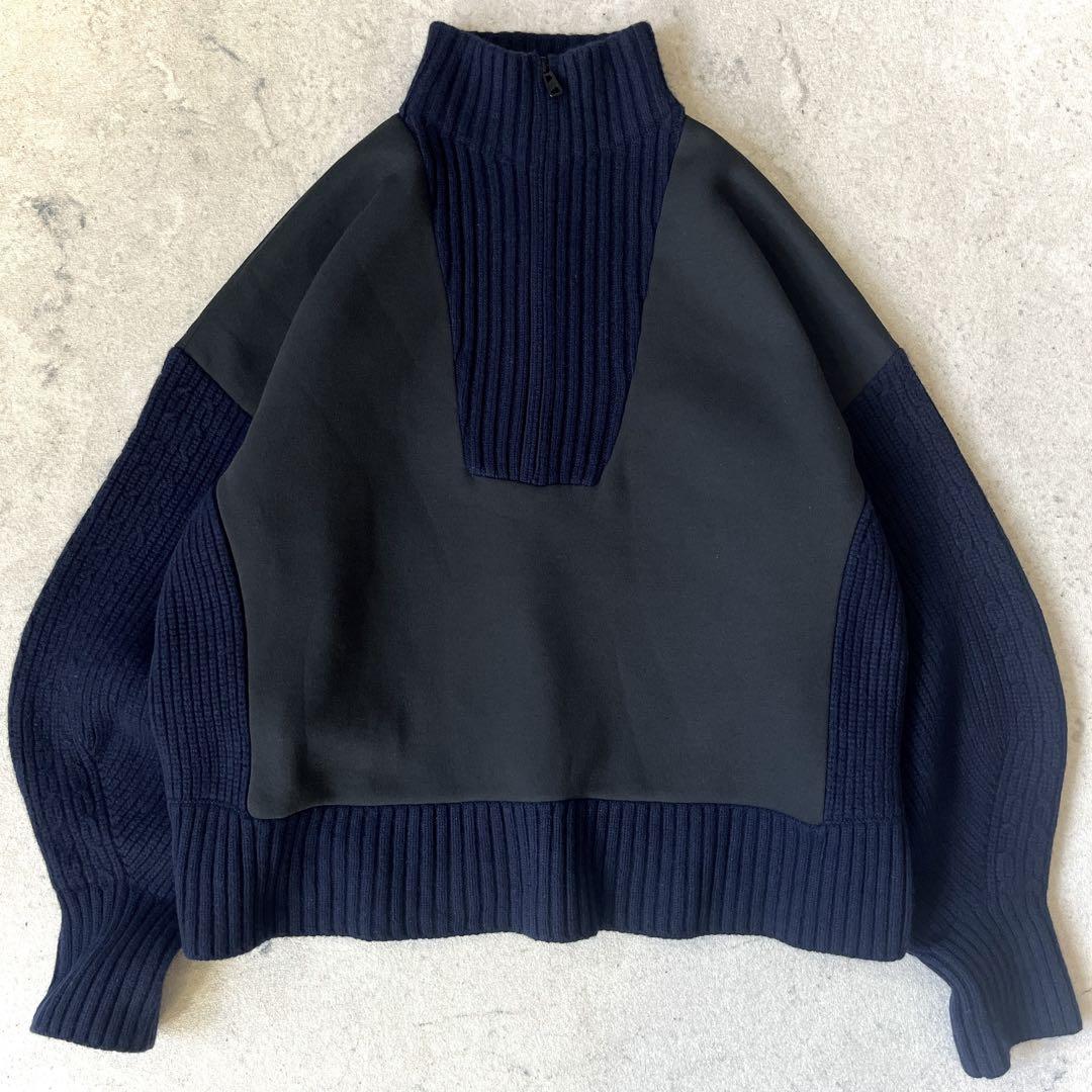 F/CE. エフシーイー ウール 切り替え ハーフジップ ニット ネイビー