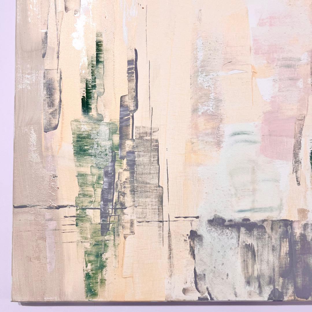 ピンク　ベージュ　グリーン　ゴールド　絵画　アート
