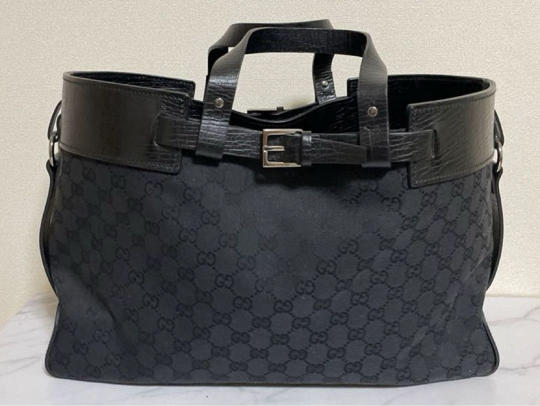 一度使用のみグッチGUCCIトートバッグ キャンバス レザー シルバー金具 画像2