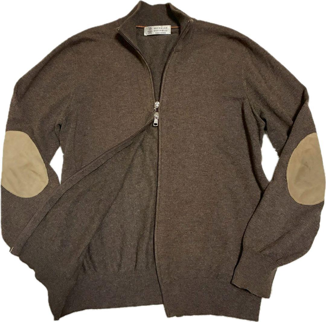 カシミヤ100%⭐️ブルネロクチネリ　ハーフジップニット　エルボーパッチ　ブラウン