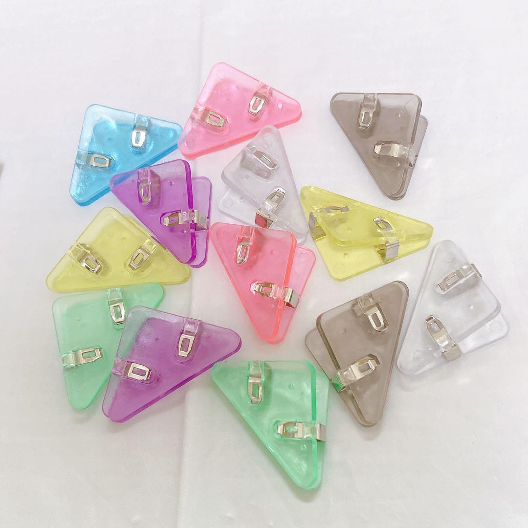 カラフル 三角 クリップ コーナークリップ クリア プラスチック プリント 纏め