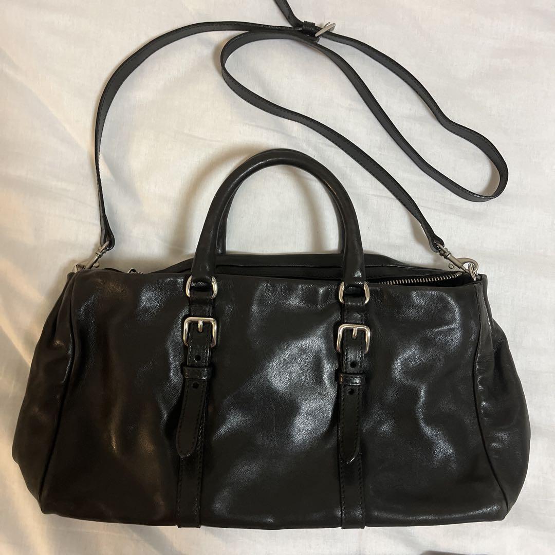 PRADA ブラック レザー ハンドバッグ　ショルダーバッグ