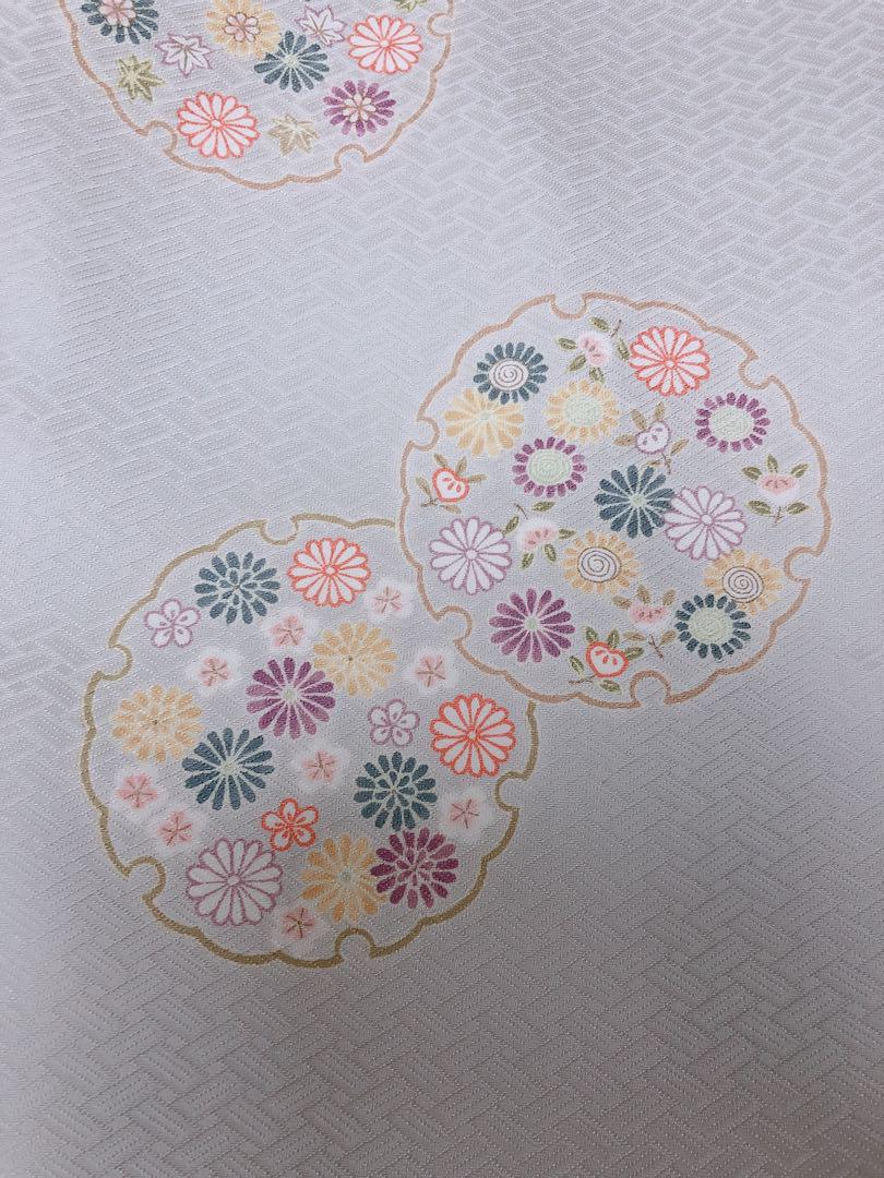【とっとちゃん】【美品】【裄長】菱健(桐壺) グレーの飛び柄小紋
