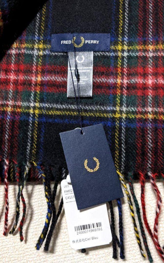 【FRED PERRY】マフラー/タータンチェック/ウール/刺繍/ロゴ/新品