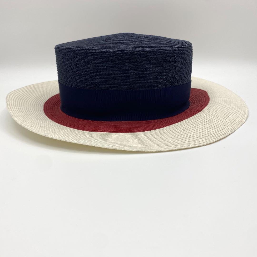 準未使用級✨GUCCI ぺーパーハット ストローハット トリコロール メタルビー 画像5